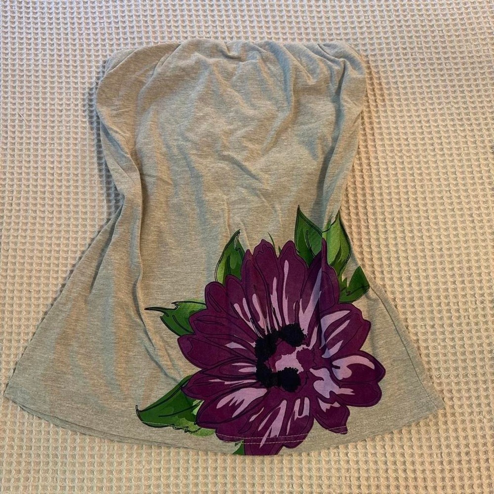 Vintage Rue21 Gray Floral Tube Top Y2K Strapless Graphic tube top